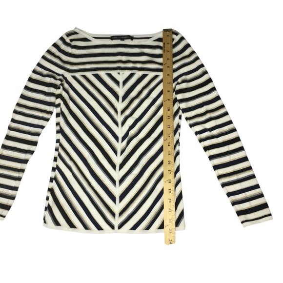 WHBM Knit Gold Black White Gray Striped Sparkle Stretch Top - Women’s Small - Picture 4 of 13